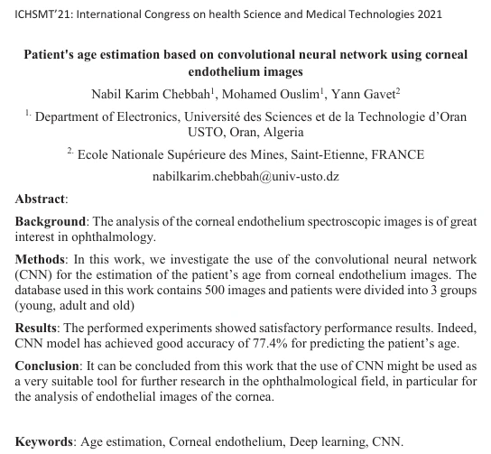 Opening of Patient's age estimation based on convolutional neural network using corneal endothelium images